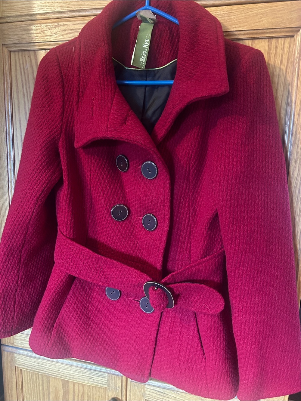 Soia & Kyo Deep Red Double-Breasted Belted Pea Coat
